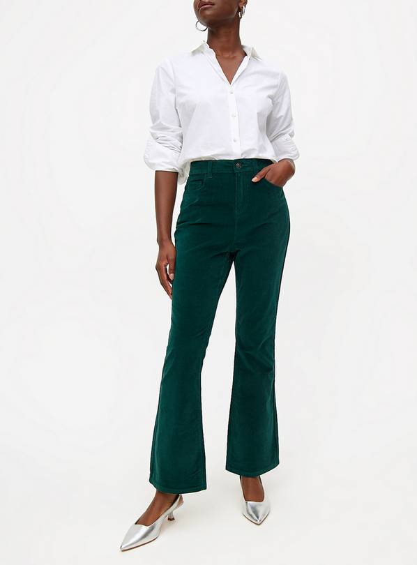 Dark Green Corduroy Kick Flare Trousers 10R